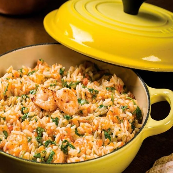 Risoto Cremoso de Camarão com Queijo Brie e Amêndoas